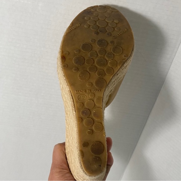 JIMMY CHOO Patent Leather Phyllis' Espadrilles Wedges Yellow-Tan Size 42 “as is” - Picture 9 of 10